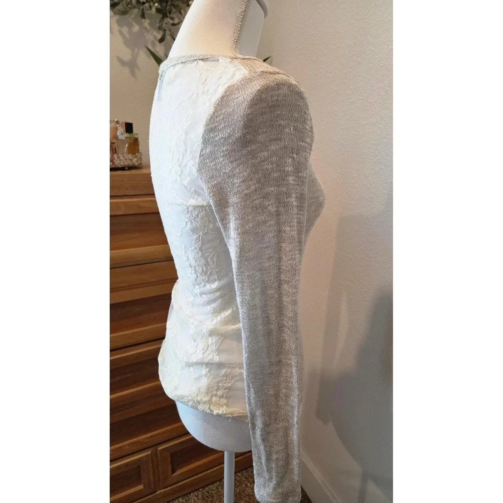 Wet Seal Long Sleeve‎ Knit Top Y2K Lace Back Sheer Metallic  Size Small Romantic